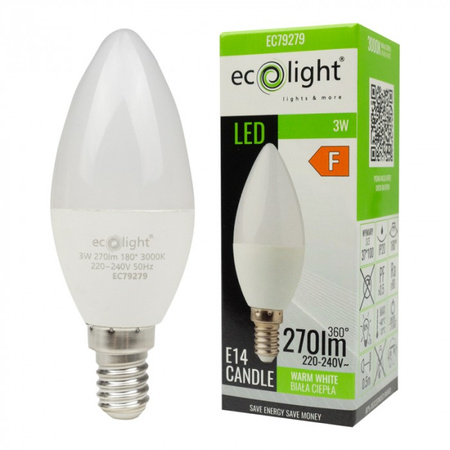 LED žárovka svíčka B37 E14 3W 270lm 3000K teplá bílá Ecolight
