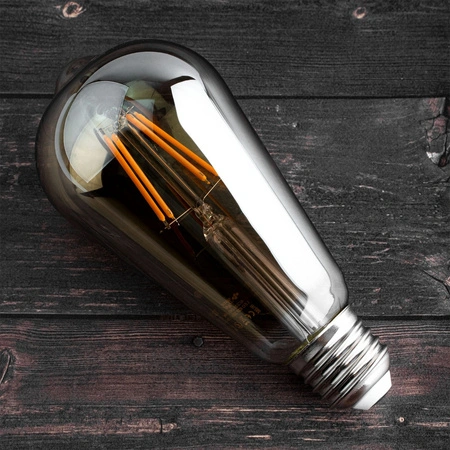 E27 ST64 LED žárovka 6W = 50W 650lm 2200K Teplá bílá 360° Vlákno kouřové