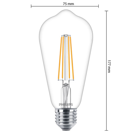 Edison E27 ST64 LED žárovka 4.3W = 40W 470lm 2700K Teplá bílá vlákno PHILIPS