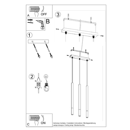 MOZAICA 3L 3xG9 Závěsné stropní svítidlo Elegantní černá-měď SOLLUX