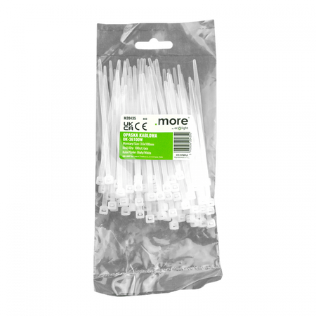 Kabelové stahovací pásky 3,6x100 mm bílé TRIPPERS OK-36100W .MORE 100 ks.