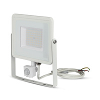 Reflektor LED 50W 4000lm 6400K IP65 Bílý s pohybovým senzorem a funkcí CUT-OFF Samsung Chip VT-50-SW V-TAC