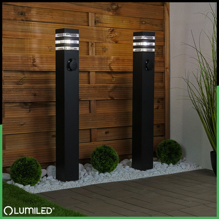 Venkovní zahradní lampa E27, LED se zásuvkou sloupek 80cm TAXUS 2 LUMILED