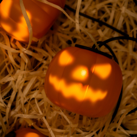 Baterie Garland 8xLED Dekorativní dýně 4.45m Halloweenská světla + USB C