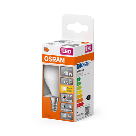 LED žárovka P45 Ball E14 4,9W = 40W 470lm 2700K Warm CRI>97 180° CLASSIC Osram