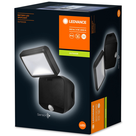 Reflektor LED 4W 260lm 4000K IP54 černý s LEDVANCE SPOTLIGHT Bateriový pohybový senzor