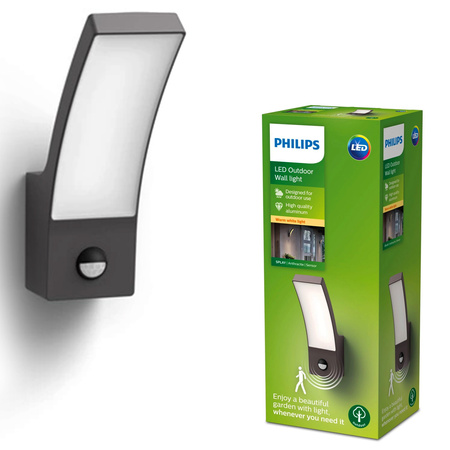 Zahradní lampa LED nástěnná lampa SPLAY IR myGarden 12W 4000K IP44 s pohybovým a soumrakovým senzorem antracit PHILIPS