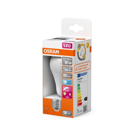 LED žárovka A60 E27 8,8W = 60W 806lm 4000K Neutrální 200° s pohybovým a soumrakovým senzorem CLASSIC Osram