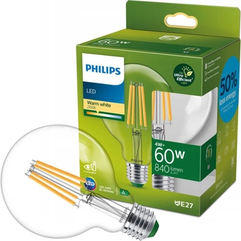 Globe LED žárovka E27 G95 4W = 60W 840lm 2700K Teplá bílá Filament PHILIPS Ultra Efficient