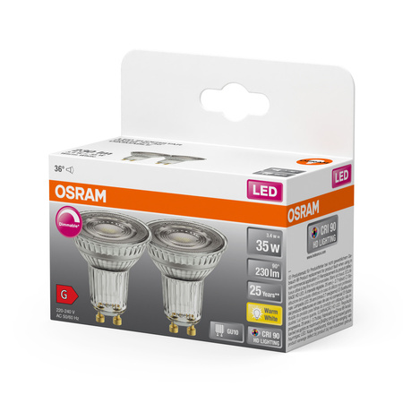 2x LED PAR16 reflektor GU10 3,4W = 35W 230lm 2700K teplá bílá CRI90 36° stmívatelný SUPERSTAR Osram
