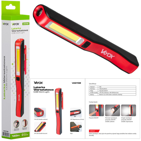 Dobíjecí dílenská svítilna Magnet COB + LED VA0102 Vayox