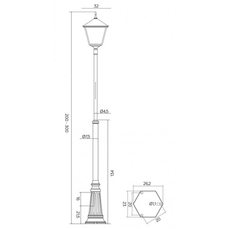 Venkovní zahradní lampový stožár LANTERN E27 Retro čtverec OGMWN 1 BD KW 200-300cm černá Su-Ma