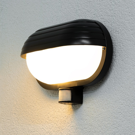 Zahradní nástěnná lampa FRODA E27 IP44 s PIR senzorem černá