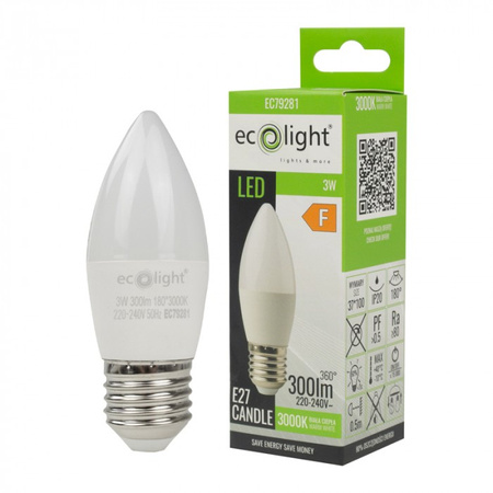 LED žárovka Candle B37 E27 3W 270lm 3000K Warm Ecolight