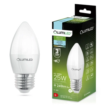 Žárovka LED E27, B35 2.5W = 25W 249lm 6500K Studená bílá 180° LUMILED