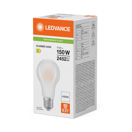 LED žárovka A70 E27 17W = 150W 2452lm 4000K neutrální bílá FILAMENT LEDVANCE