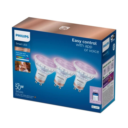 3x LED GU10 Reflector PAR16 4,7W = 50W 345lm 2200-6500K RGB + TW Smart SMART WiFi Bluetooth App WiZ Philips