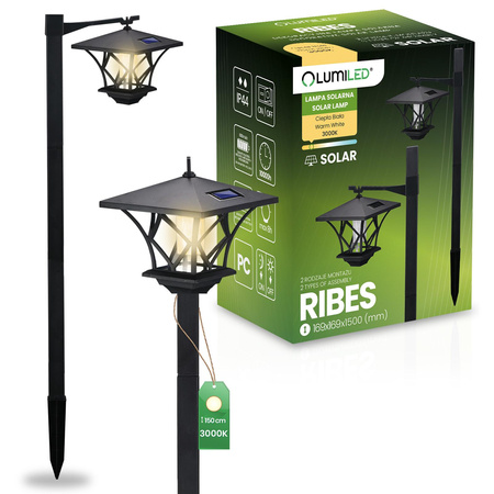 Solární zahradní LED lampa Zarážená Dekorativní RIBES IP44 Lucerna 3v1 LUMILED