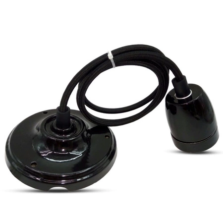 Závěsné svítidlo E27 Porcelánové stínidlo černé s kabelem VT-7998 V-TAC