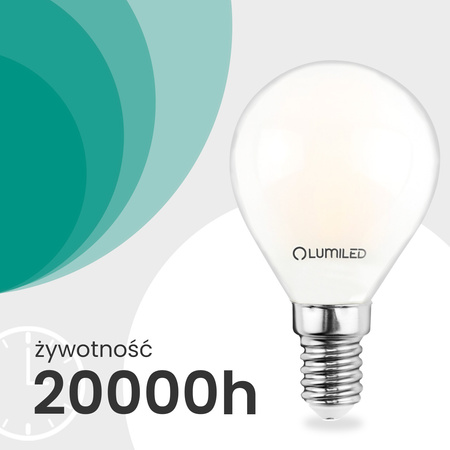 LED žárovka E14 kapka P45 2,2W 470lm = 40W 2700K teplá bílá 360° Filament energetická třída A LUMILED