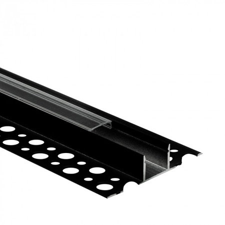 Hliníkový LED profil pro sádrokarton REGIPS Podprofil pro dlaždice černý 1m s průhledným difuzorem pro LED pásky + koncovky GN Ecolight series