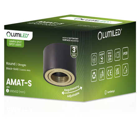 Povrchová montáž HALOGEN Bodové pohyblivé svítidlo AMAT-S INSERT Kulaté černo-zlaté 52mm LUMILED