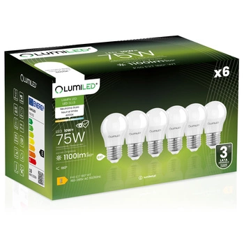 6x LED žárovka E27 MAŁA KULKA 10W = 75W 1100lm 4000K neutrální bílá Colour CCD White LUMILED