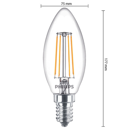 LED žárovka E14 B35 4.3W = 40W 470lm 2700K Teplá bílá vlákno PHILIPS