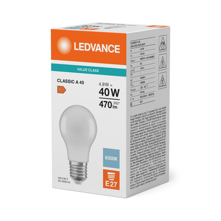LED žárovka A60 E27 4,9W = 40W 470lm 6500K studená bílá LEDVANCE