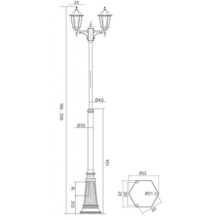 Stožár venkovní zahradní lampy LANTERN E27 Retro Classic OGMWN 2 195-295cm černá Su-Ma