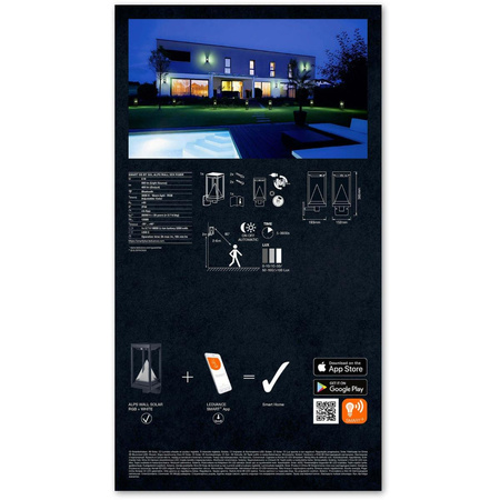 Chytrá solární zahradní nástěnná lampa 6W 400lm RGB+W SMART+ BLUETOOTH Ledvance