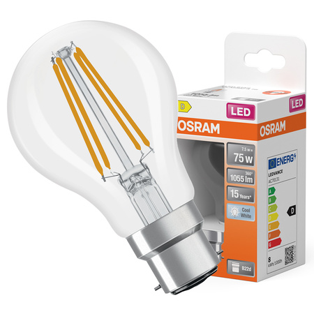 LED žárovka A60 B22d 7,5W = 75W 1055lm 4000K neutrální bílá 300° Retrofit Filament CLASSIC Osram