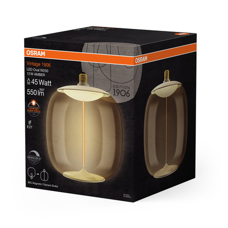 Dekorativní LED žárovka E27 12W = 45W 550lm 1800K Warm 320° Amber Filament Dimmable Vintage 1906 Osram