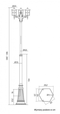 Venkovní zahradní lampa LANTERN E27 CORDOBA II OGMWN 3 TD 180-280cm černá Su-Ma