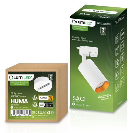 LUMILED HUMA RAIL SET WHITE + SAGI RAIL SPOTLIGHT WHITE-GOLD
