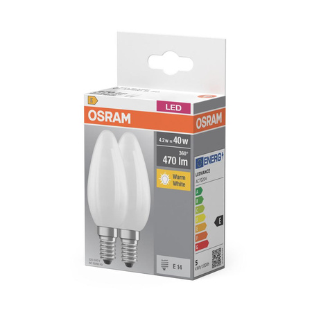 2x LED žárovka E14 B35 4W = 40W 470lm 2700K Teplá bílá 300° vlákno OSRAM Základna