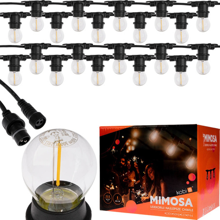 Venkovní zahradní girlanda světelný řetěz 10m 20xE27 LED 1.3W Kobi