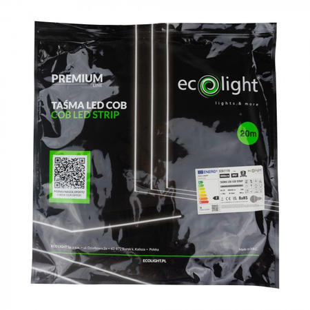LED pásek COB 9W/m 1035lm/m 480LED/m 12V 4000K neutrální bílá IP67 role 20m Ecolight
