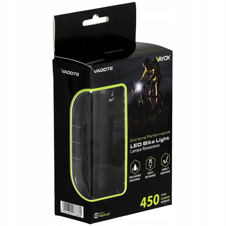 Svítilna LED Cyklistická svítilna Držák USB-C 5 režimů 450lm IPX6 VAYOX