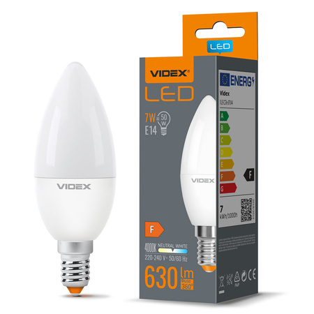 LED žárovka E14 C37 svíčka 7W = 50W 630lm 4000K neutrální bílá 220° Videx