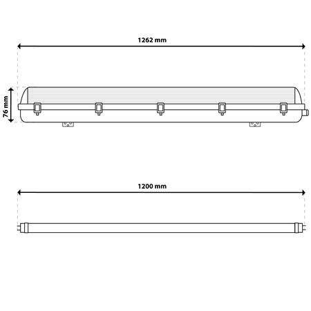 Hermetické Prachotěsné svítidlo 2x T8, G13 IP65 120cm + LED Trubice 18W 4000K LUMILED