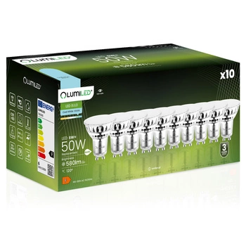 10x Žárovka LED GU10, 6W = 50W 580lm 6500K Studená bílá 120° Skleněná LUMILED