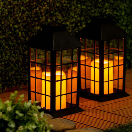 LED solární zahradní lucerna závěsná 32cm černá