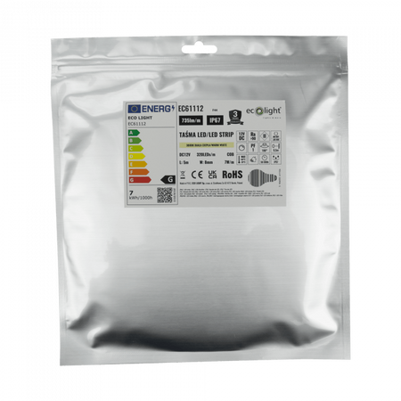LED pásek COB 7W/m 735lm/m 320LED/m 12V 3000K teplá bílá IP67 Roll 5m Ecolight