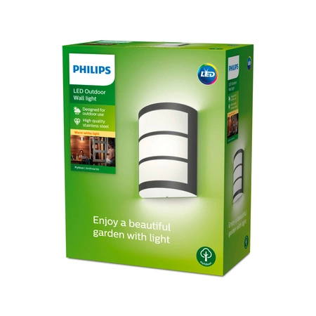 Zahradní nástěnné svítidlo LED PYTHON 3,8W 2700K teplé IP44 antracit PHILIPS