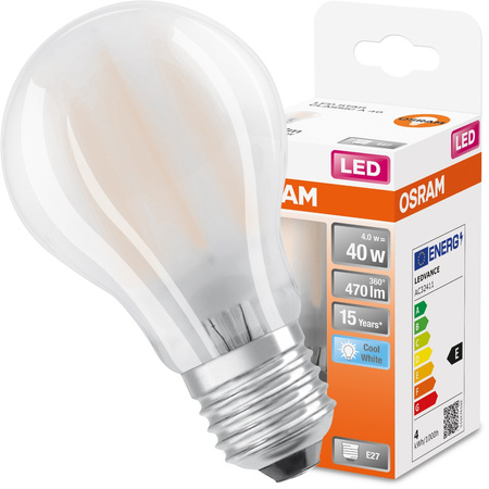 LED žárovka E27 A60 4W = 40W 470lm 4000K Neutrální bila 300° vlákno OSRAM STAR