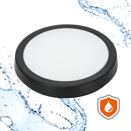 LED stropní svítidlo do koupelny s povrchovou montáží 18W 1710lm 4000K 120° se senzorem pohybu a soumraku černé IP65 Nairos Kobi