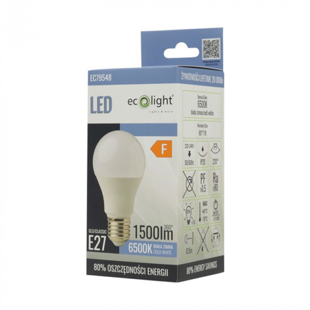 LED žárovka A60 E27 15W 1350lm 6500K studená bílá Ecolight
