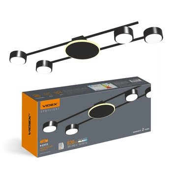 Stropní svítidlo 4x GX53 9W 830lm 2700K teplá bílá černá Povrchová montáž Videx