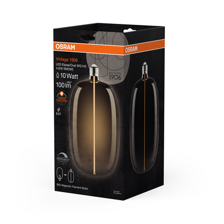 Dekorativní LED žárovka E27 4,8W = 10W 100lm 1800K teplá bílá 320° kouřové vlákno stmívatelná Vintage 1906 Osram